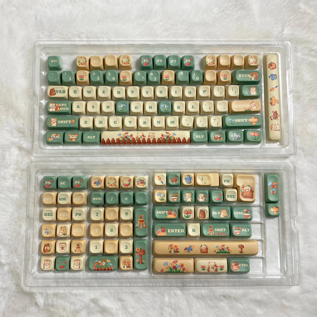 Cat Garden Keycap Set EOA Height PBT Five-Sided Sublimation Key Caps for  Mechanical Keyboard Flower Kitten Element Cute Keycaps