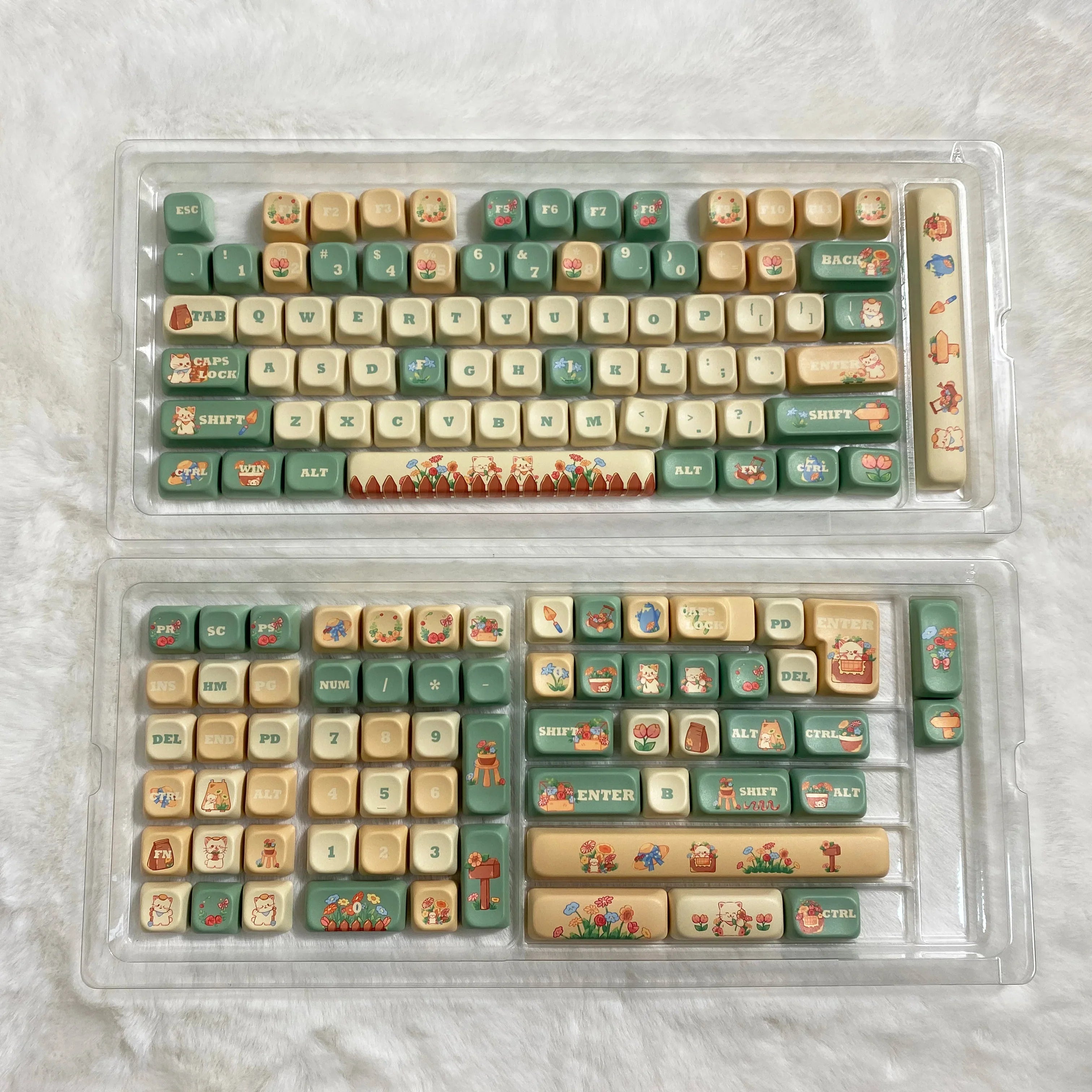 Cat Garden Keycap Set EOA Height PBT Five-Sided Sublimation Key Caps for  Mechanical Keyboard Flower Kitten Element Cute Keycaps