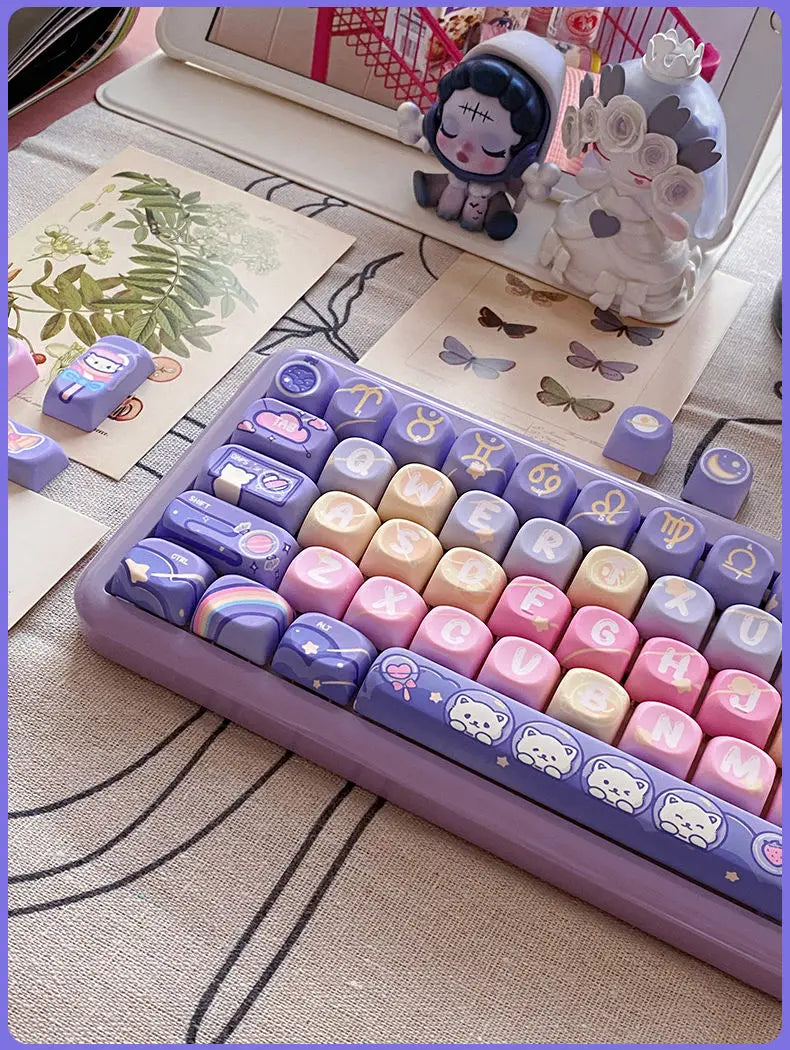 Cat Candy Planet Keycap Pbt Material SOA Height Full Five-Sided Sublimation Process Round And Cute Diy Purple Rainbow Keycaps