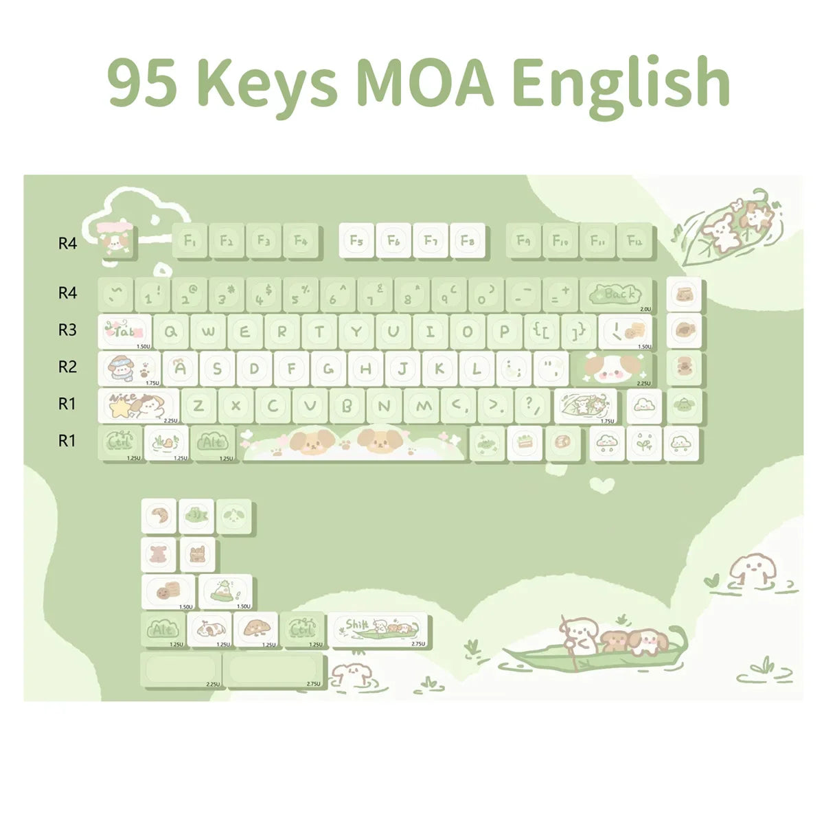 95 Keys/Set Key Caps Cartoon Puppy Cat Kitty MOA Profile PBT for DIY Custom Mechanical Gaming Keyboard Keycap Dye Sublimation