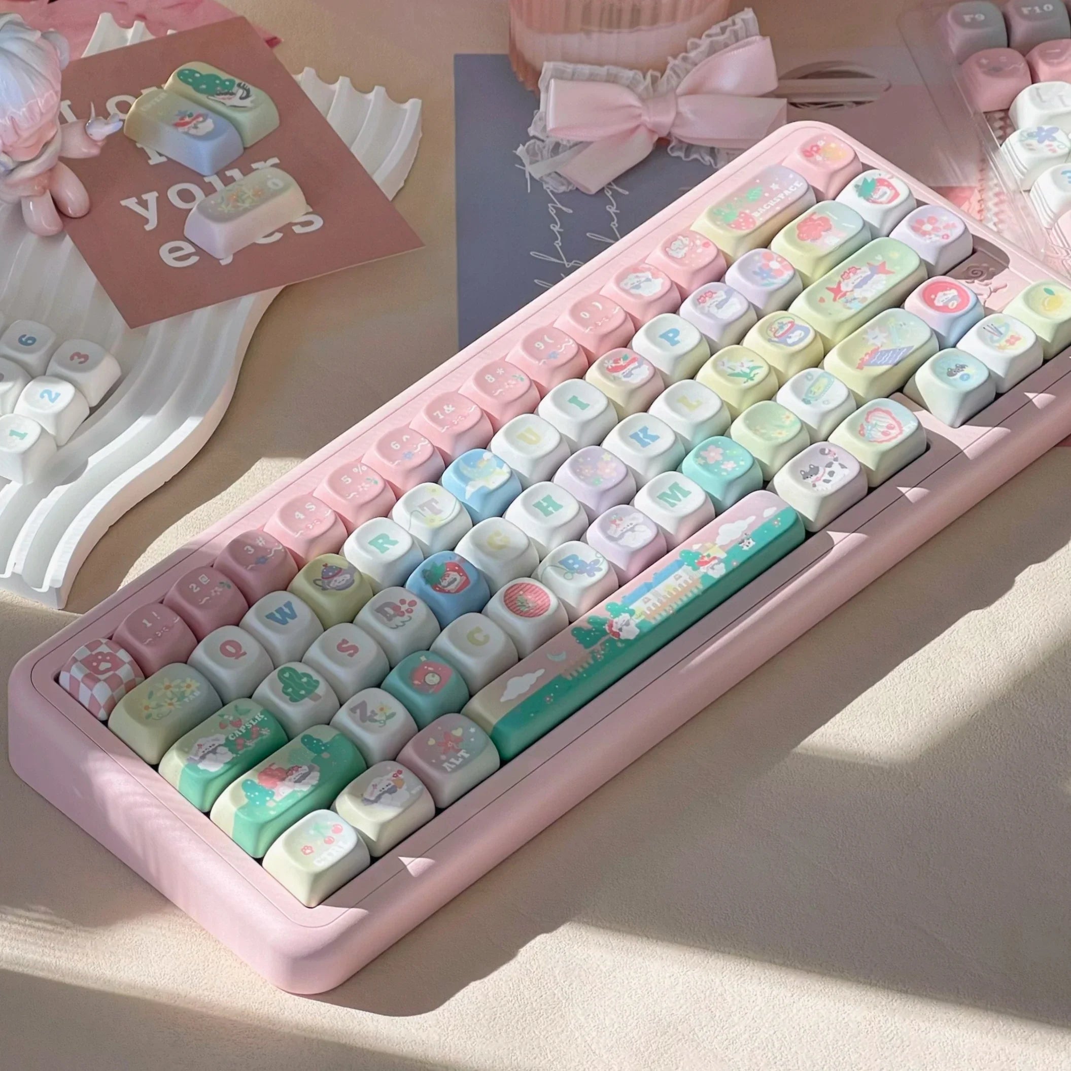 New 131 Key Cute Hand Drawn Theme Keycaps Xoa Profile Pbt Material Thermal Sublimation  Mechanical Gaming Keyboard Key Caps Gift