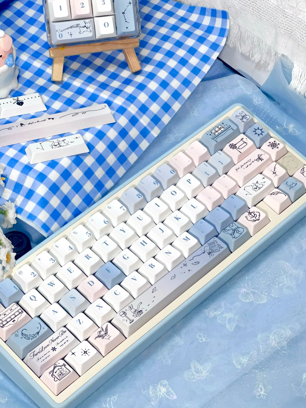 Gentle Snow Keycap Cherry Five-Sided Thermal Sublimation Process Pbt Material Blue White Cute Snowflake Small Full Set Of Keycap