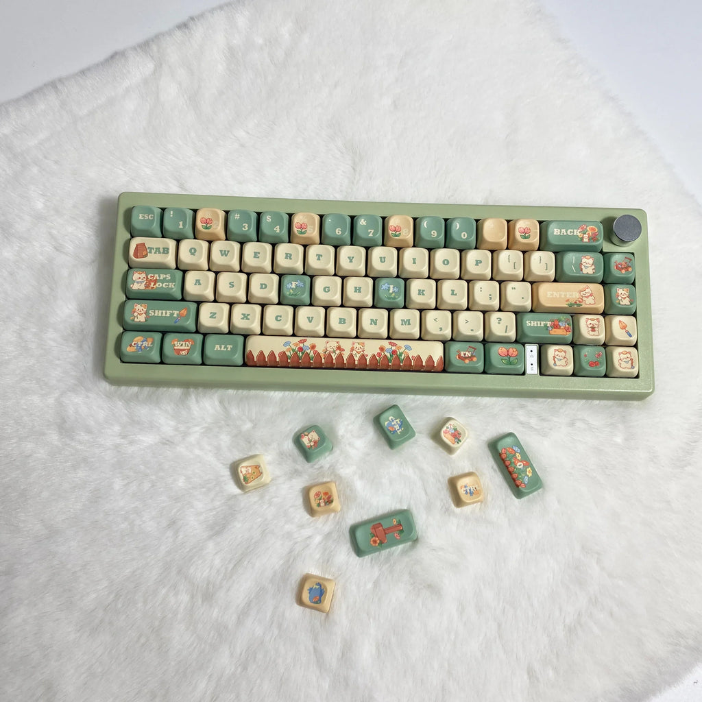 Cat Garden Keycap Set EOA Height PBT Five-Sided Sublimation Key Caps for  Mechanical Keyboard Flower Kitten Element Cute Keycaps