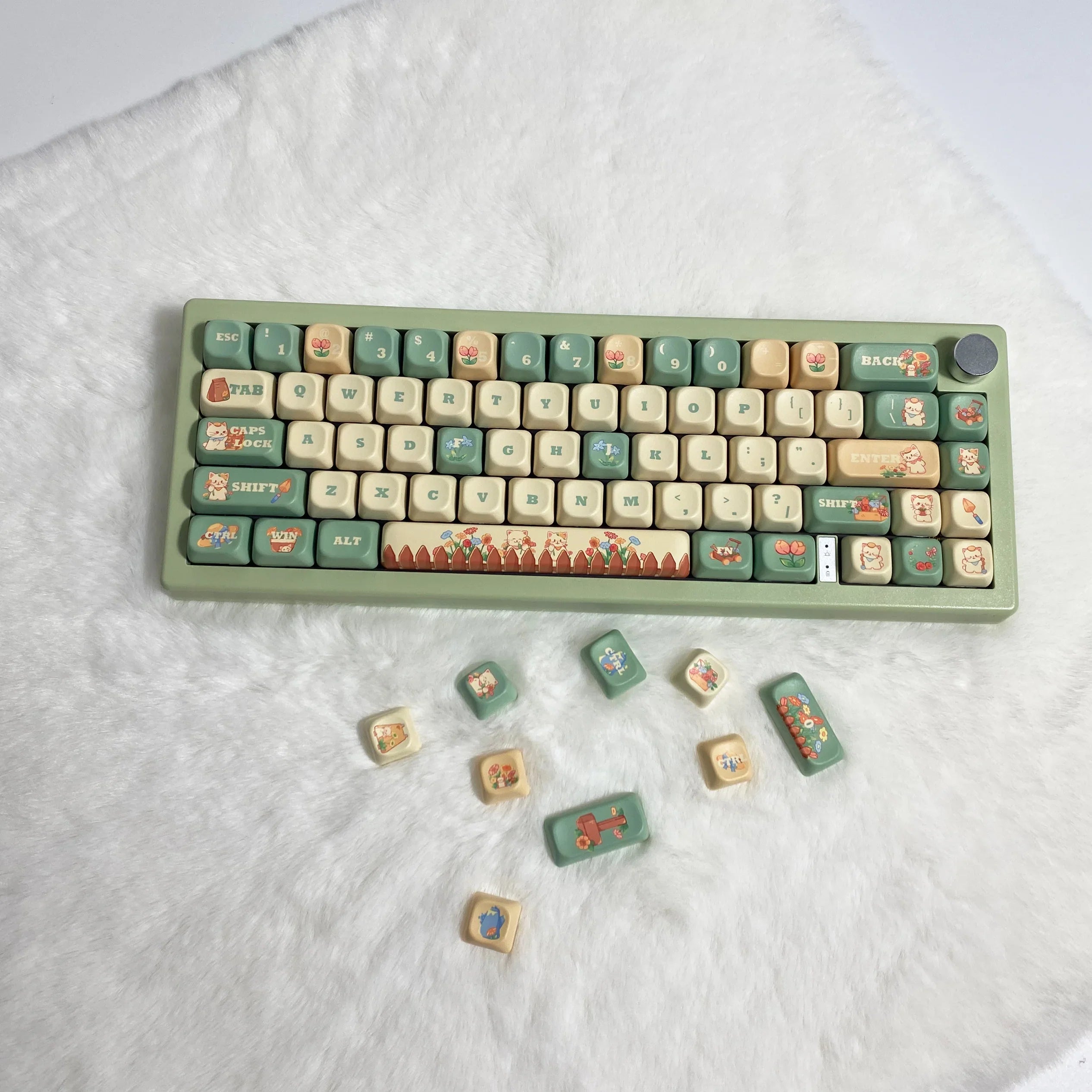 Cat Garden Keycap Set EOA Height PBT Five-Sided Sublimation Key Caps for  Mechanical Keyboard Flower Kitten Element Cute Keycaps