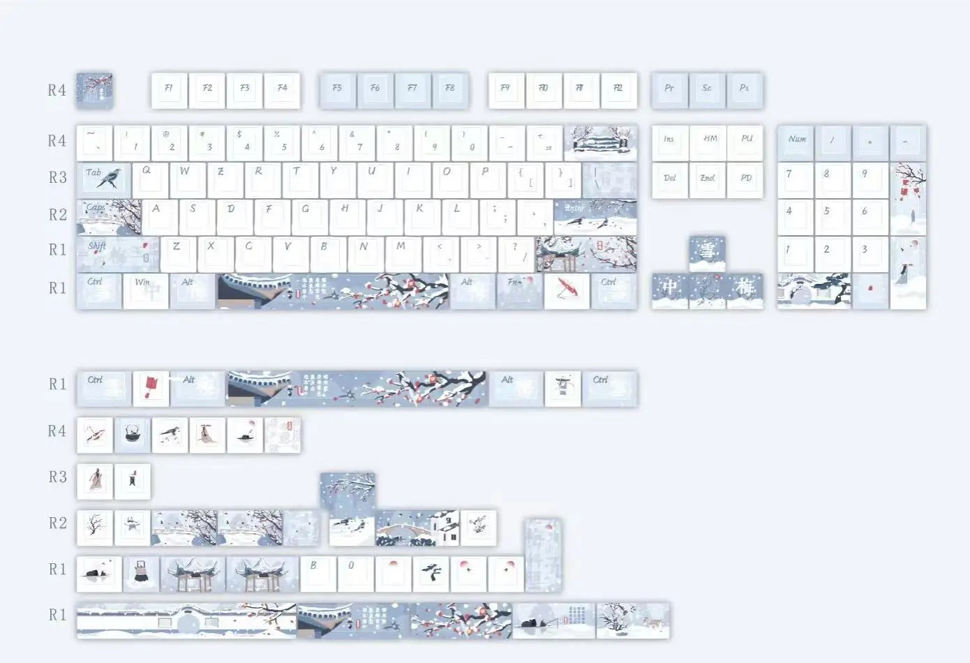 140 Keys Leaning Plum Garden Theme Keycaps National Style Cherry Profile PBT Dye Sublimation For MX Switch Mechanical Keyboard