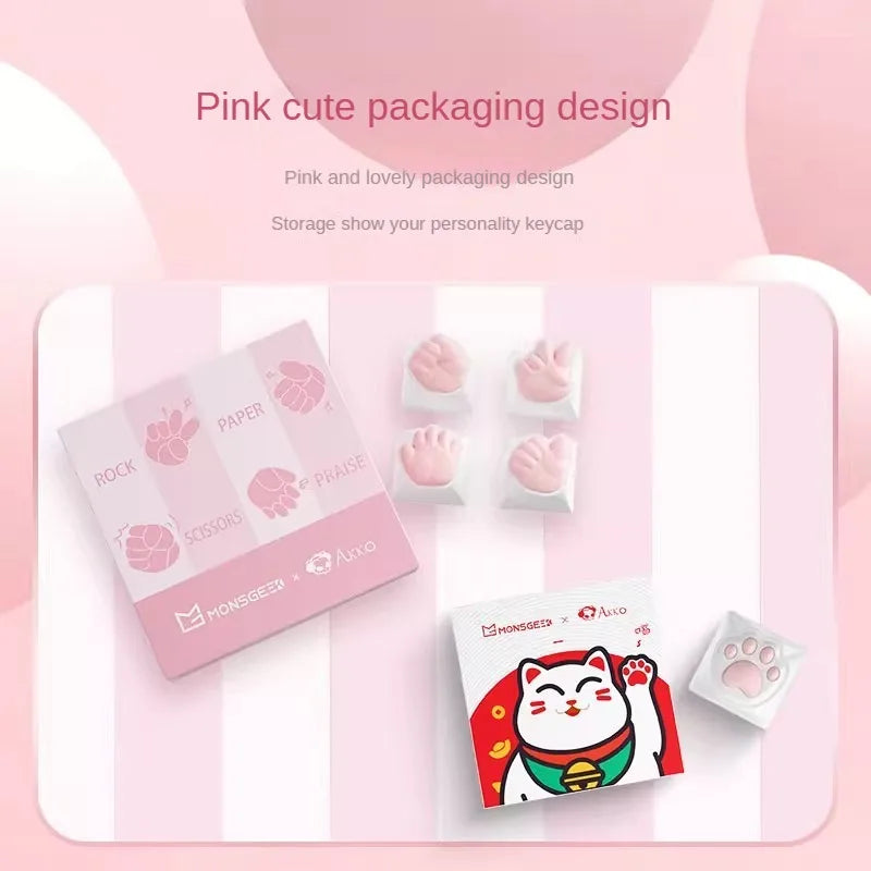 Mongseek Super Cute Cat Claw KeyCap Girl Powder Mechanical Keyboard Key Cap Soft Silicone Cross Shaft Universal Birthday Gifts