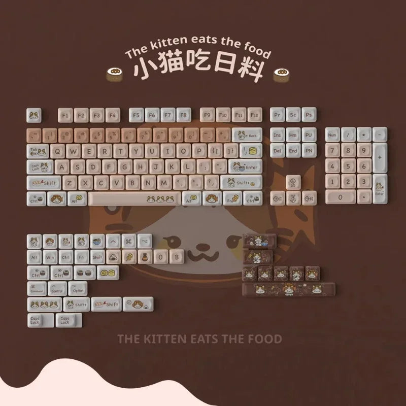 Cats Eat Japanese Food Keycaps Custom PBT MOA Profile Key Cap Cute Dye Sublimation Cartoon Anime Point Keycap Gaming Keyboard