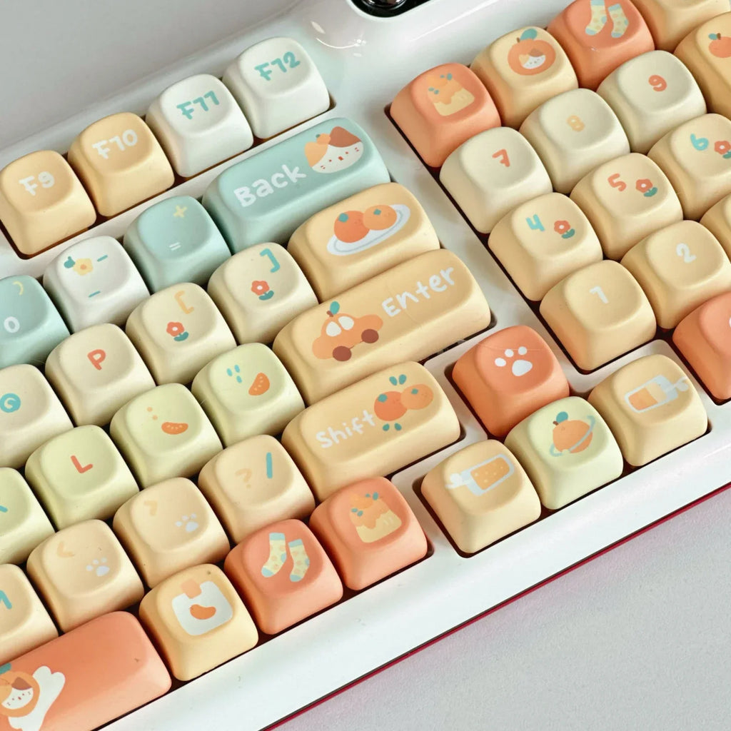 Orange Soda Keycap 131 Keys XOA Profile PBT Five-sided Heat Sublimation Customized Keycaps for Mechanical Keyboard Cute Key Caps