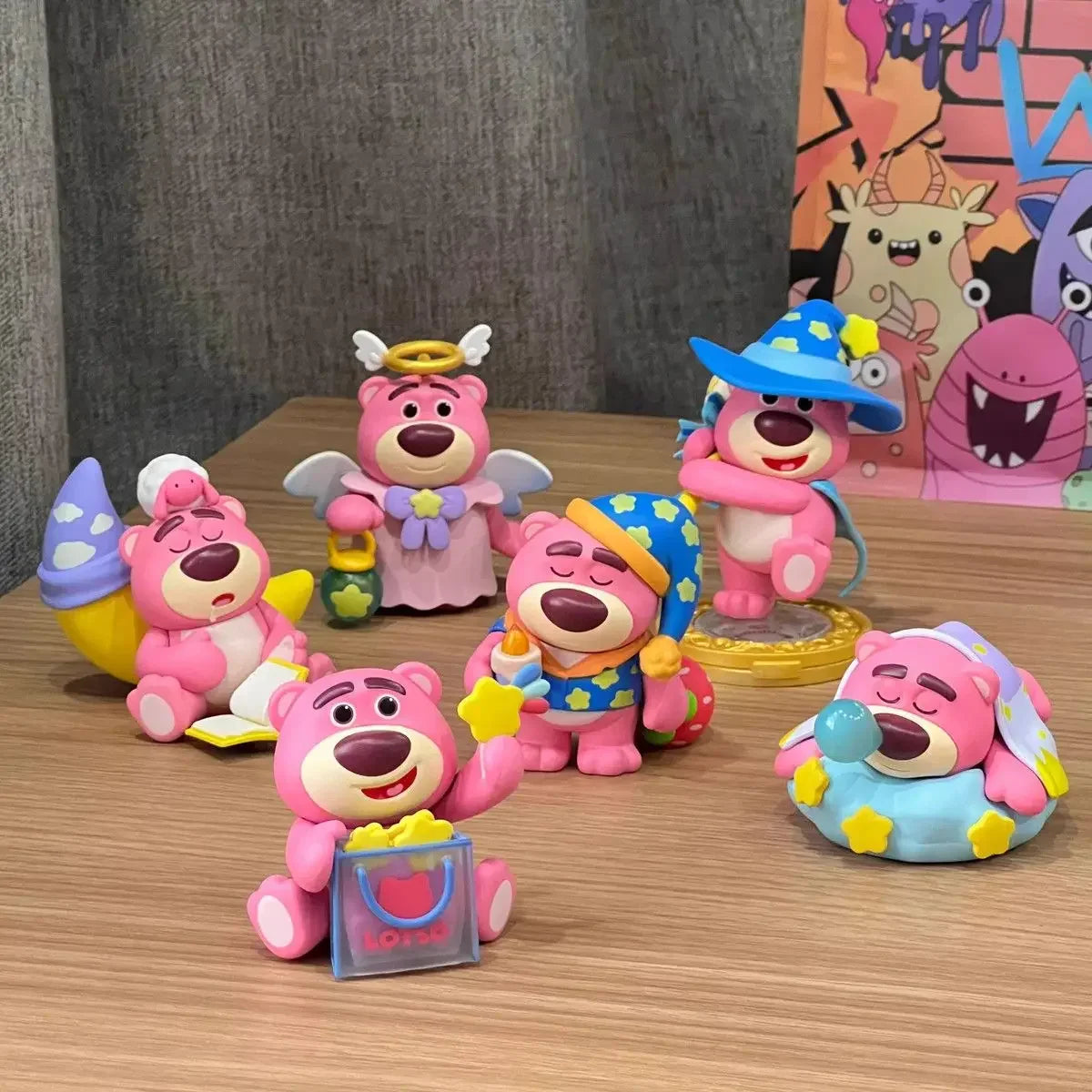 6 Cute Exquisite Lotso Girls' Favorite Sleeping Bears Different Styles Of Figurines Trendy Toys Twisted Egg Dolls Car Ornaments.