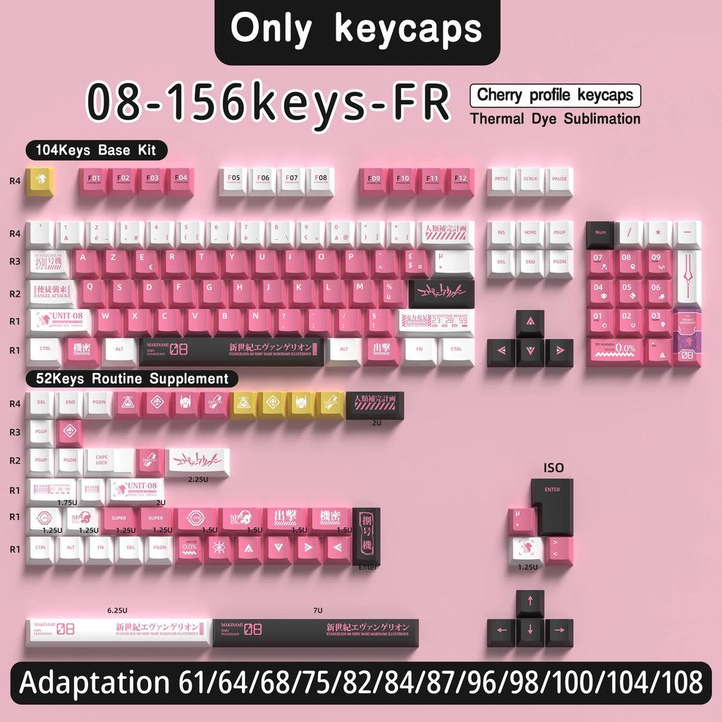 French Keycap 136-156 Keys BPT Cherry Profile FR Keycaps For French keyboard MX Mechanical Keyboard 7U Space Keys Hi75
