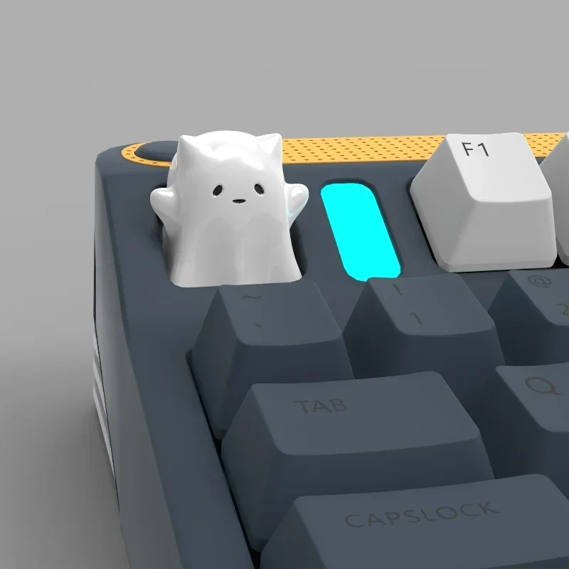Cute Animal Keycaps Ghost Cat Mechanical Keyboard Keycaps Accessories Purple Pink Cartoon Resin Customized Keycaps Girls Gift