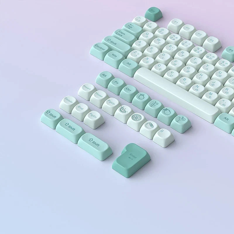 Keycap Mint Cool Cyan Series Moa Height 125 Pieces Full Set Pbt Material Color Blocked Mechanical Keyboard Thermal Sublimation ﻿