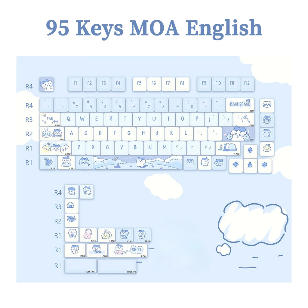 95 Keys artoon Cute Puppy Cat Kitty Keycaps GMK PBT Keycap MOA Profile Dye Sublimation For  DIY Mechanical Keyboard Girls Gift