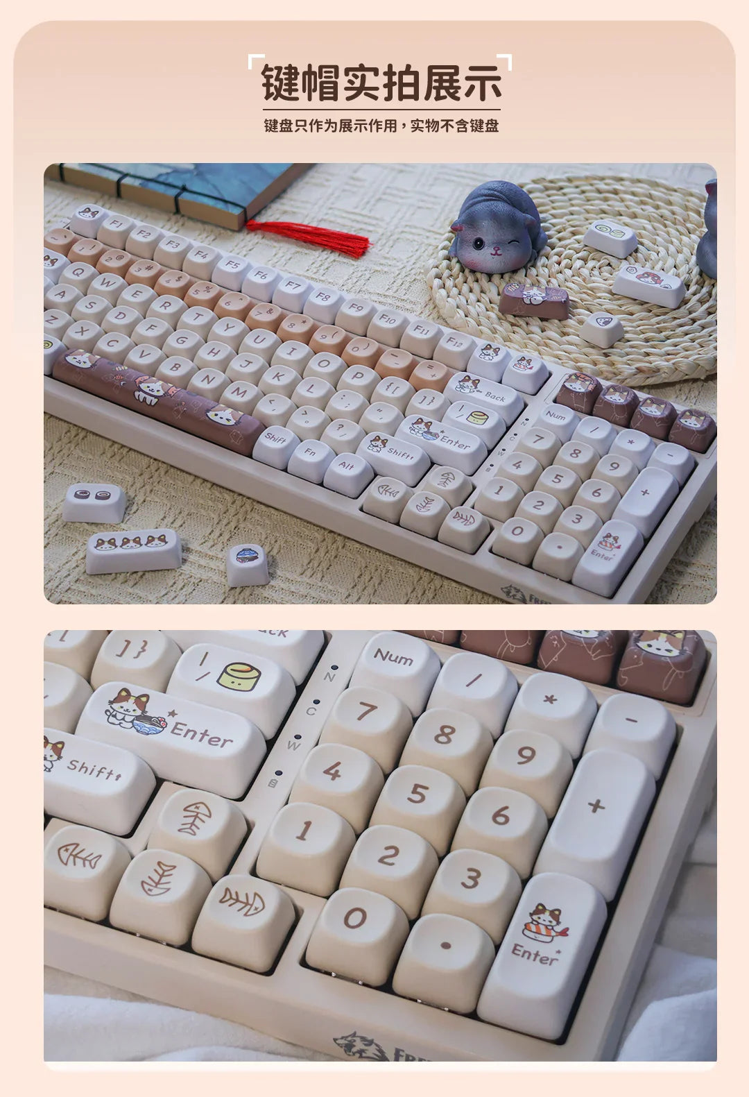 Cats Eat Japanese Food Keycaps Custom PBT MOA Profile Key Cap Cute Dye Sublimation Cartoon Anime Point Keycap Gaming Keyboard