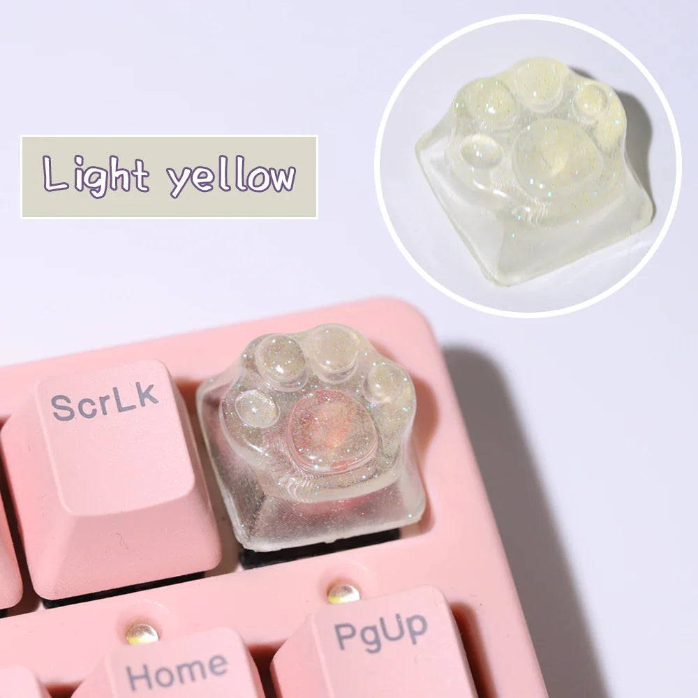 Purple Translucent Cat Paw Anime Kawaii Cute Keycap Cross Axis Backlit RGB Mechanical Keyboard Pink Cyan Custom ESC WASD Cap