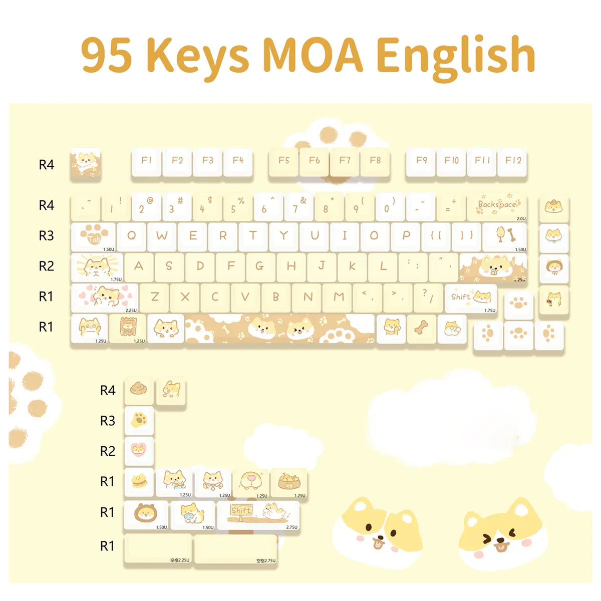 MOA Profile Keyboard Keycaps Custom PBT Cute Cartoon Purple Cat Keycap MX Switches 95 Keys/Set Blue Cute Key Cap for 64 61 87