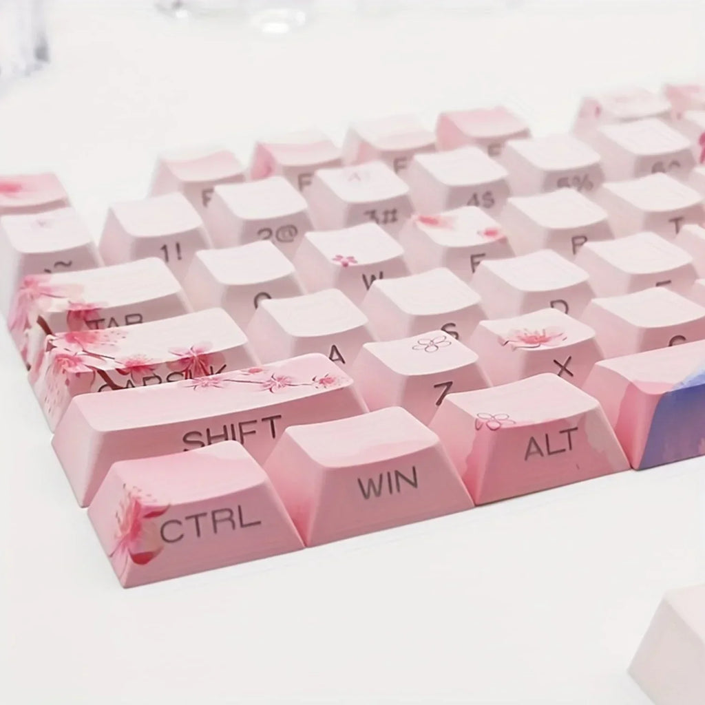 Cherry Blossom Pink Mechanical Keyboard Keycap 128 Keys, Cherry, Side Engraving, Illuminated PBT Material, Cute Girl