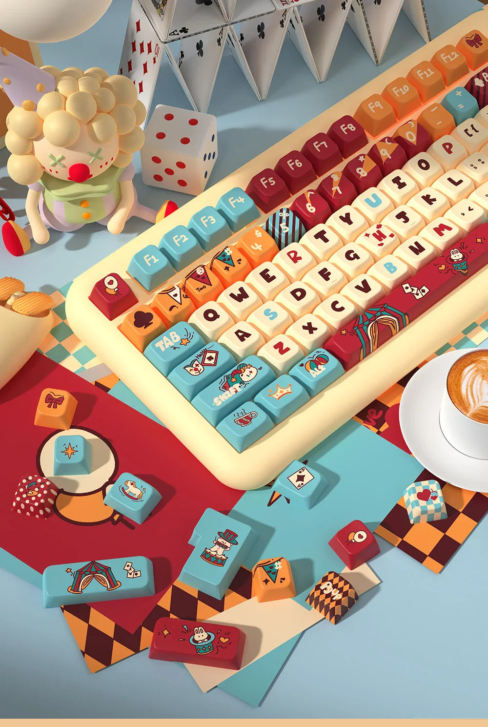 Cat circus troup Theme Keycaps MDA Profile Personalized Keycap For Mechanical Keyboard with 7U and ISO key cap