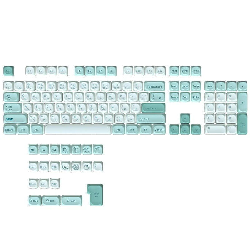 Keycap Mint Cool Cyan Series Moa Height 125 Pieces Full Set Pbt Material Color Blocked Mechanical Keyboard Thermal Sublimation ﻿