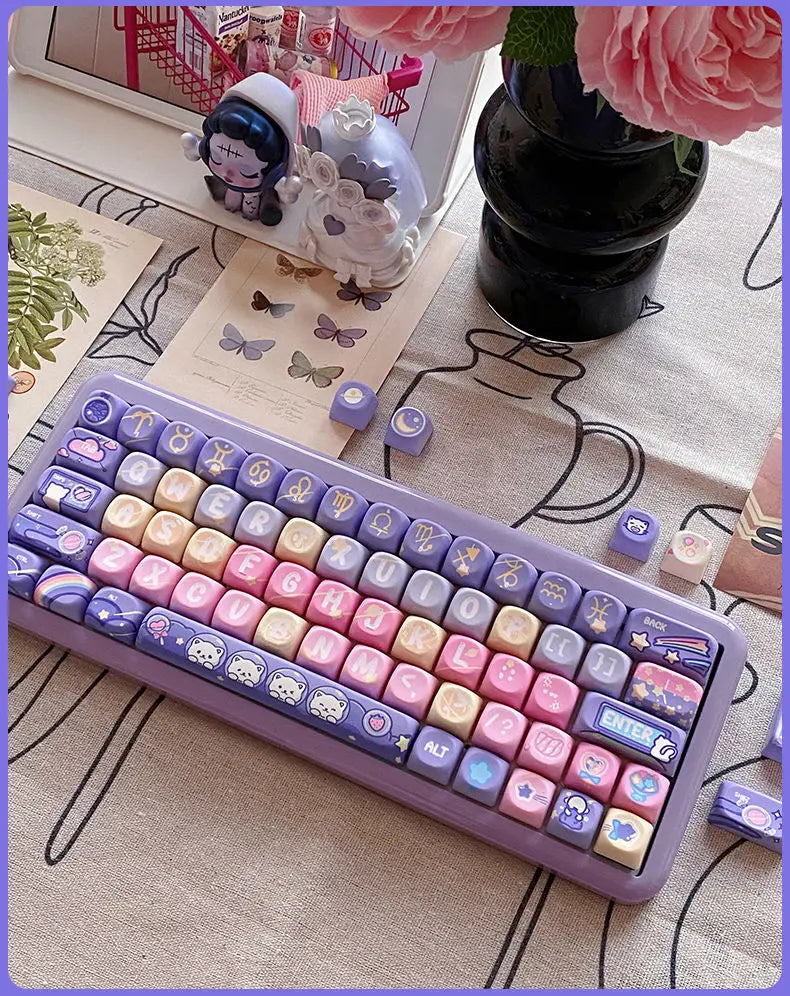 Cat Candy Planet Keycap Pbt Material SOA Height Full Five-Sided Sublimation Process Round And Cute Diy Purple Rainbow Keycaps
