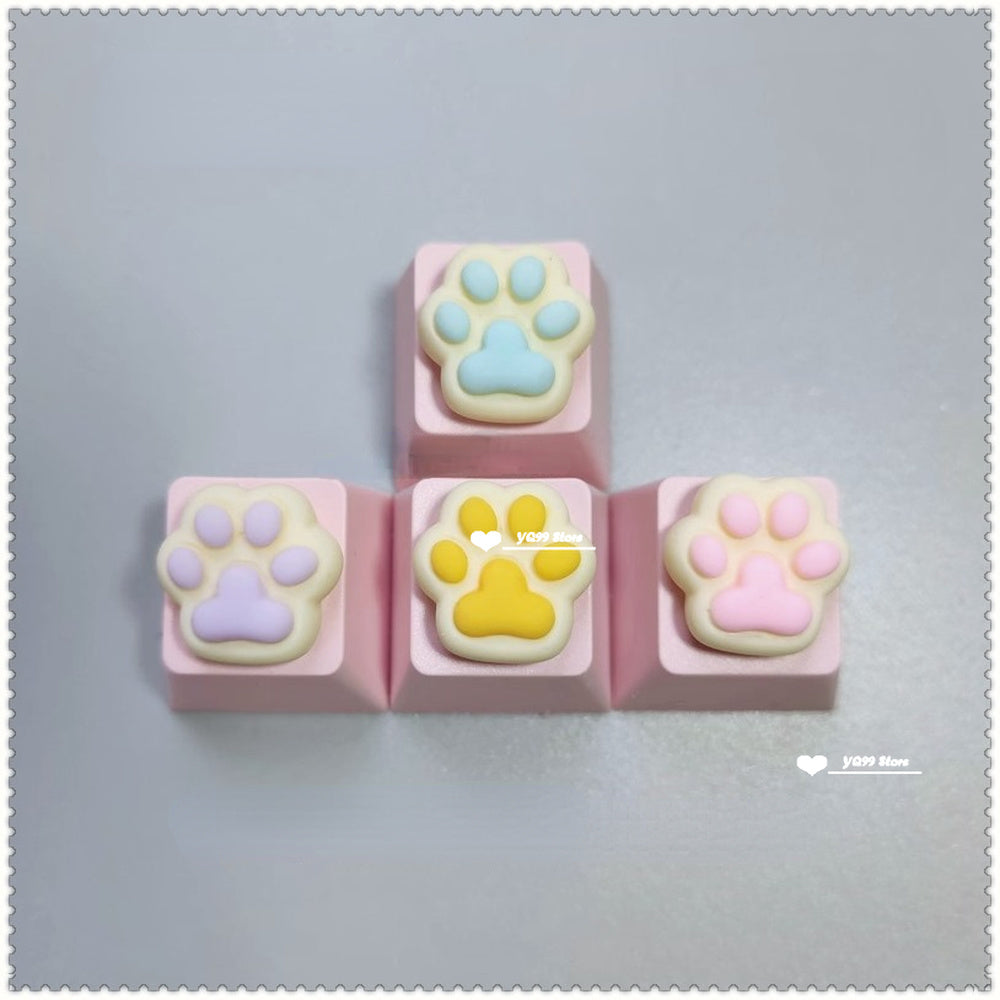 4pcs/set Lovely Cat Claw Key Cap Personality Cat Paw Keycaps for Mechanical Keyboard R4 Arrow Keys Pink Cute DIY Keycaps