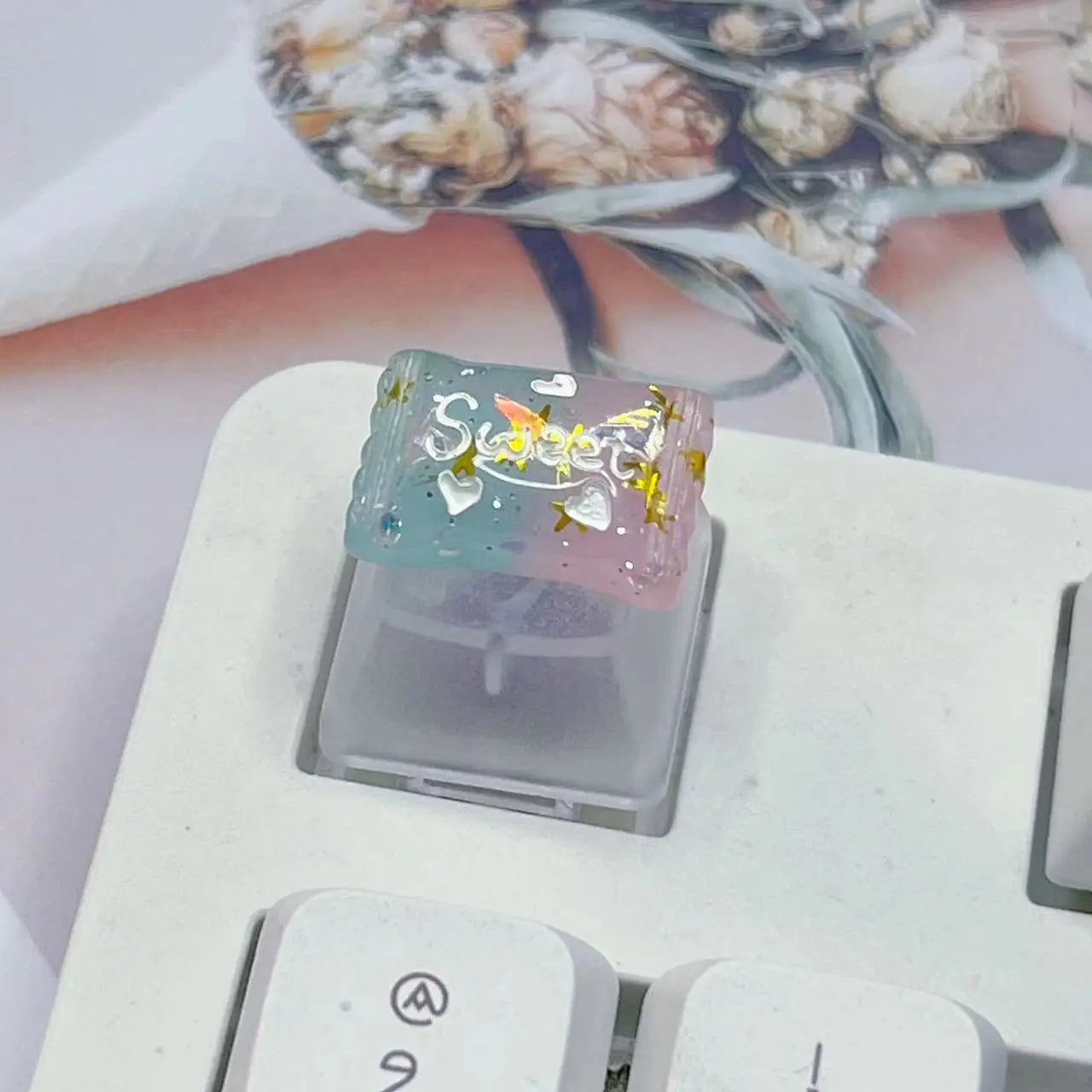 DIY Customized Bow Key cap Rabbit Ear Transparent R4 Cross Axis Game Pink Mechanical Keyboard Keycap