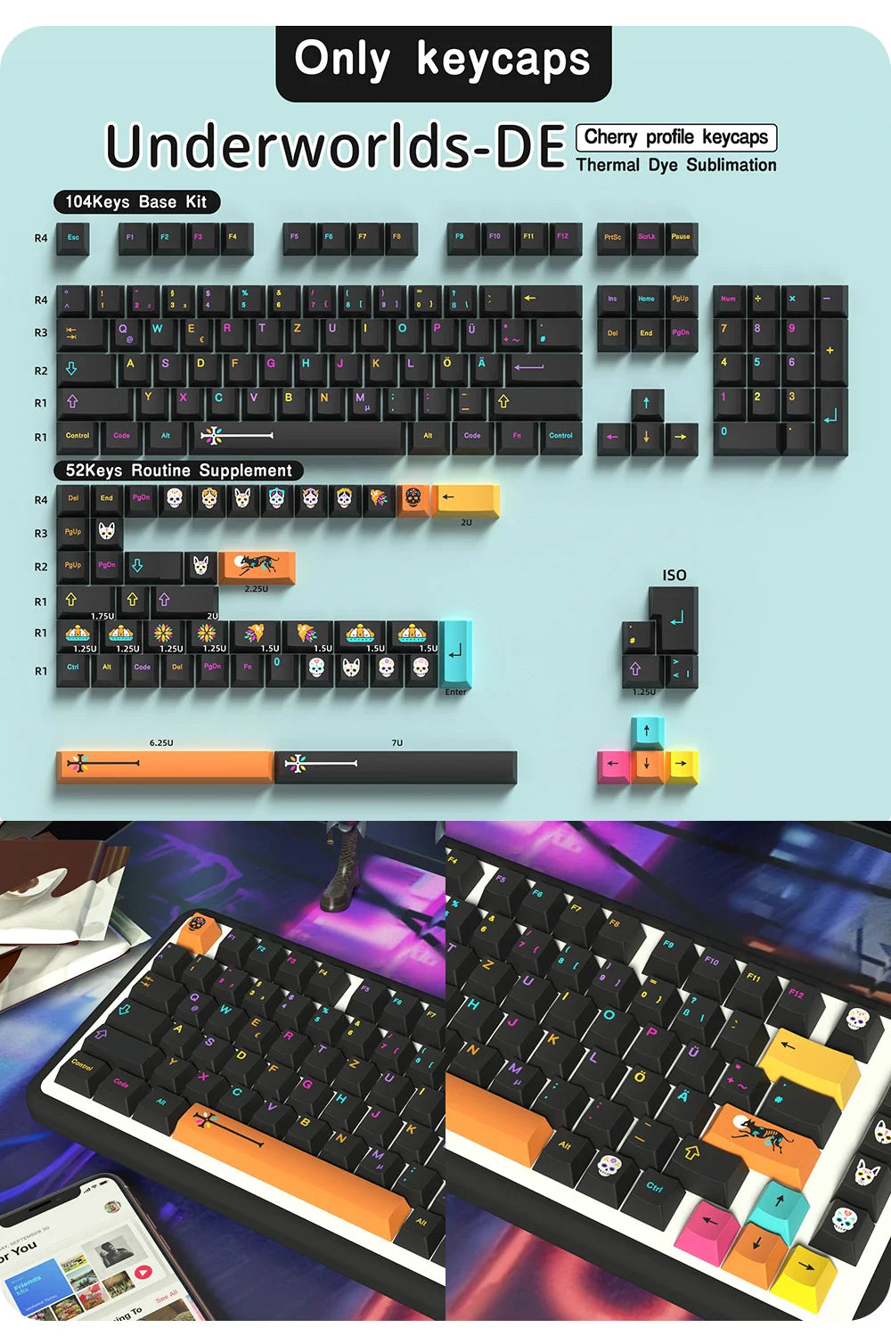 Underground World Keycaps Japanese/Korean/German/Spanish/French Keycap ISO layout Cherry Profile For GMK Mechanical Keyboard