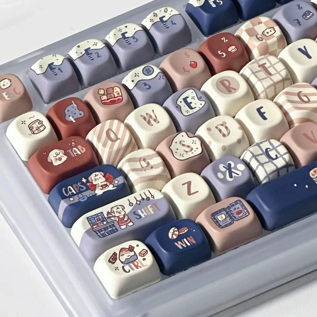 131/140 keys Cute Keycap Coffee Dog PBT Five-Sided Sublimation MOA Personalized Ball Cap DIY Mechanical Keyboard Keycaps Keycap