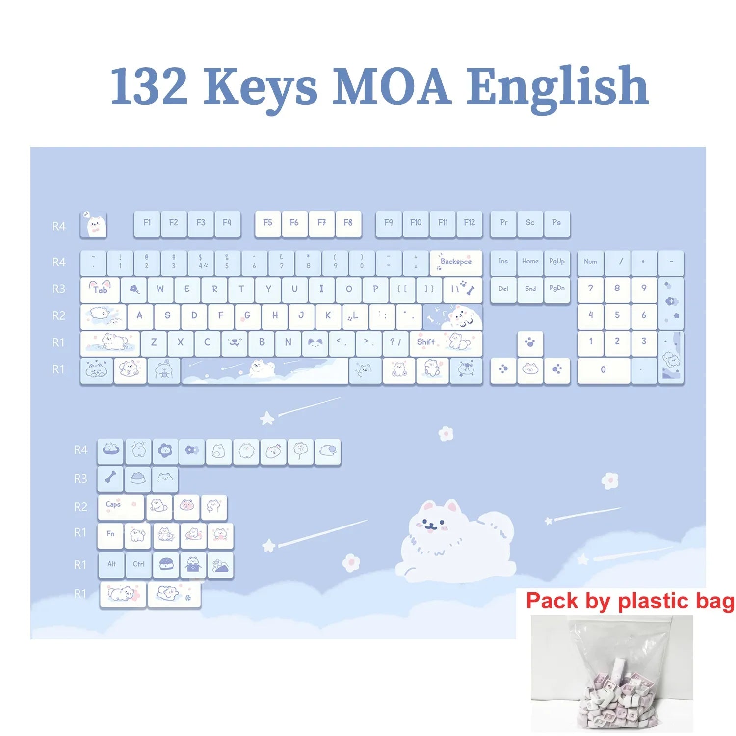 95/132 Keys Cartoon Keycaps PBT Hakimi Dog Cats Keycap MOA Profile Dye-Subbed Keycap For Mechanical Keyboard Key caps Girls Gift