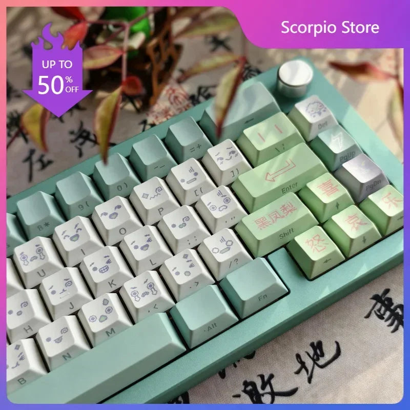 Emotional Era Theme Keycaps Thermal Sublimation PBT Cherry Profile Side Carving Key Caps Adapter Cross Shaft Mechanical Keyboard