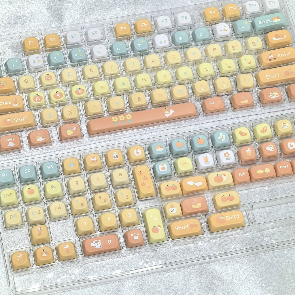 Orange Soda Keycap 131 Keys XOA Profile PBT Five-sided Heat Sublimation Customized Keycaps for Mechanical Keyboard Cute Key Caps