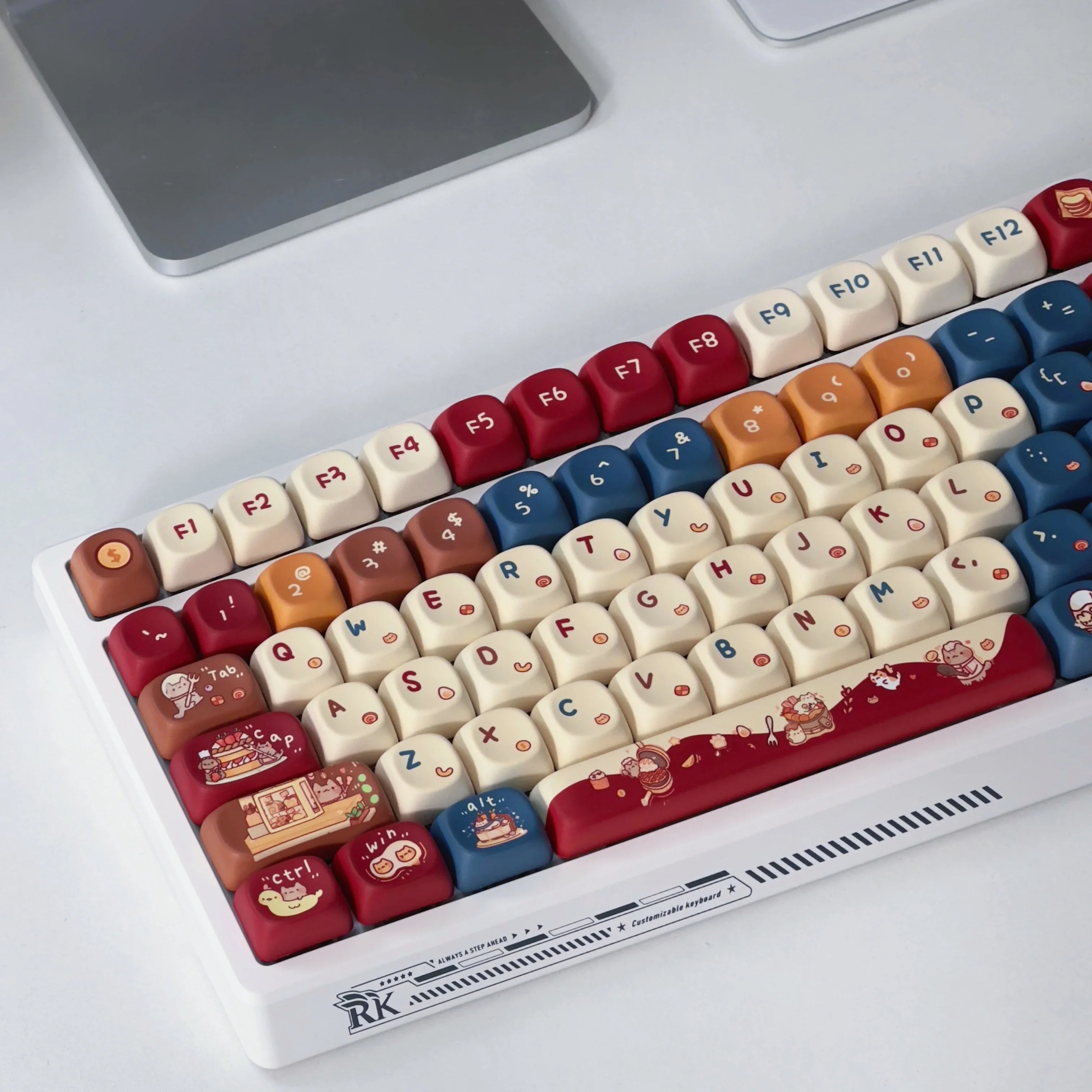 Meow Chef Keycap Set PBT Sublimation Cat Kitchen Cute Keycaps 131 Keys MOA Profile Red Blue Key Caps for DIY Mechanical Keyboard