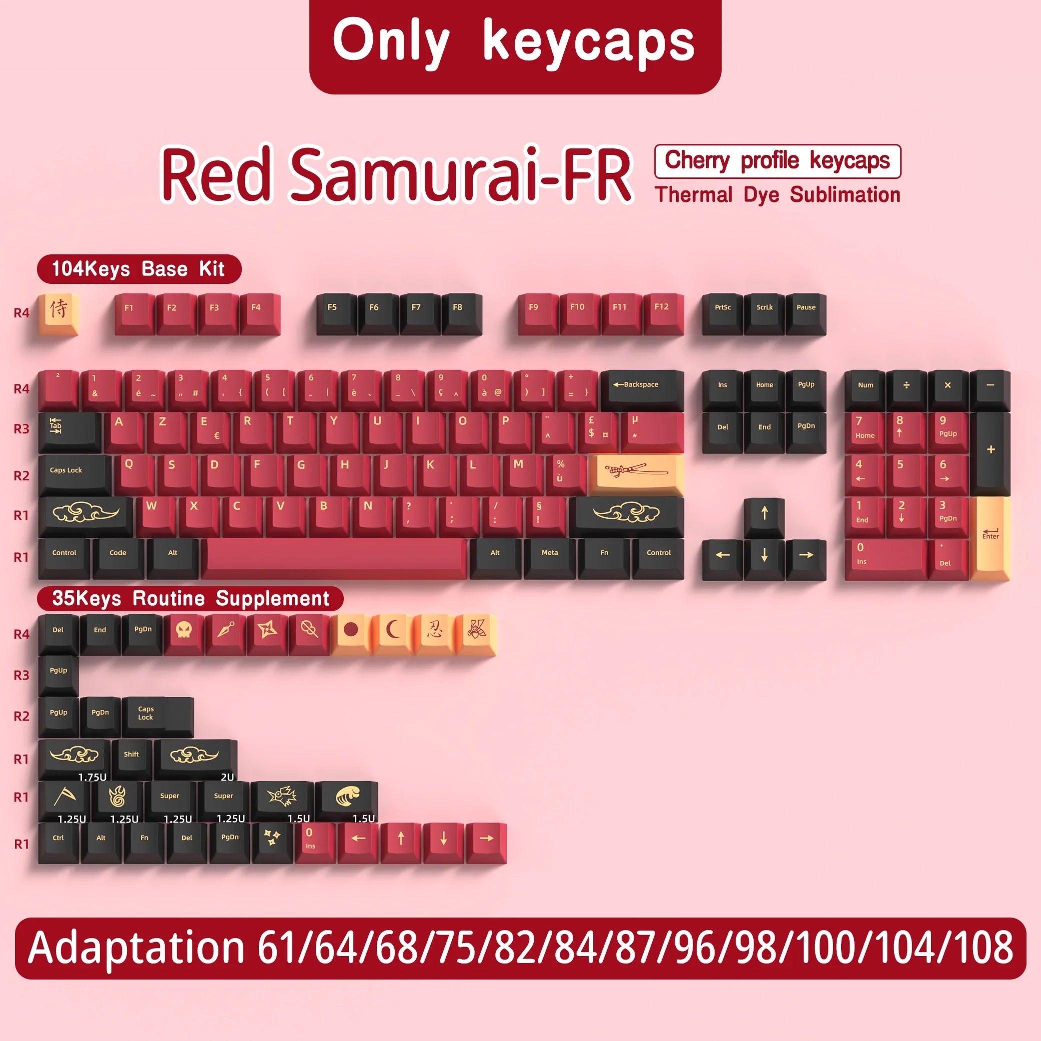 French Keycap 136-156 Keys BPT Cherry Profile FR Keycaps For French keyboard MX Mechanical Keyboard 7U Space Keys Hi75