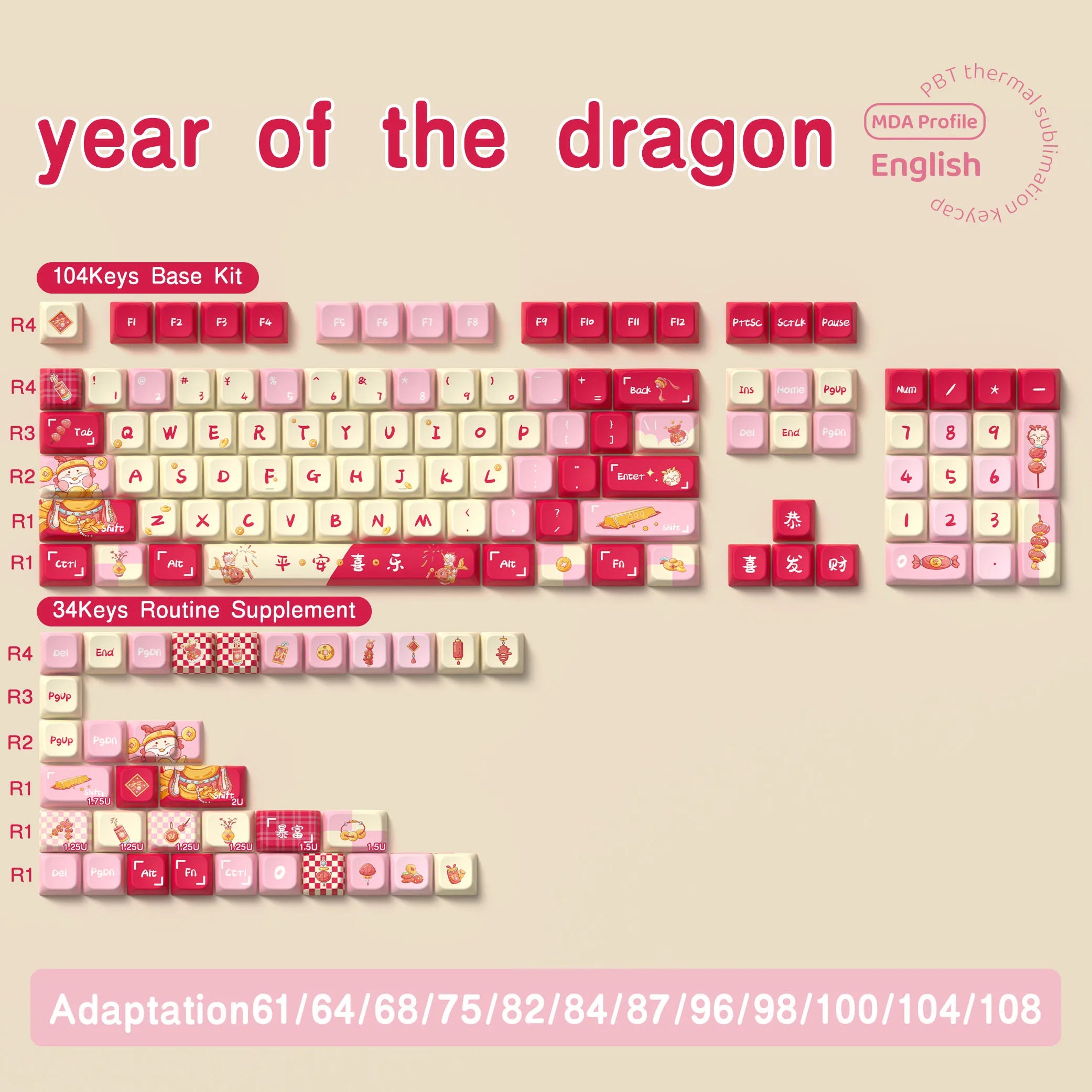 138/158 keys Original Theme Keycaps MDA Profile cute Anime PBT Keycap custom For Mechanical Keyboard with iso layout