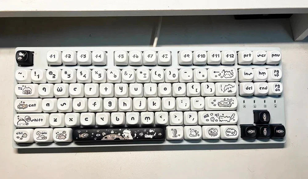 Naught Cat Black White Keycap 140 Keys MOA Profile PBT Keycaps Dye Sublimation for MX Switch Gaming Mechanical Keyboard Keycap
