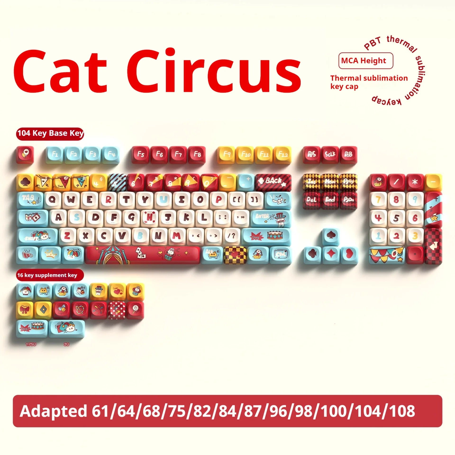 Cat Circus Theme Keypad 138/158key Mda Cherry Profile Pbt Hot Sublimation Mechanical Keyboard Animation Peripheral Game Keycap