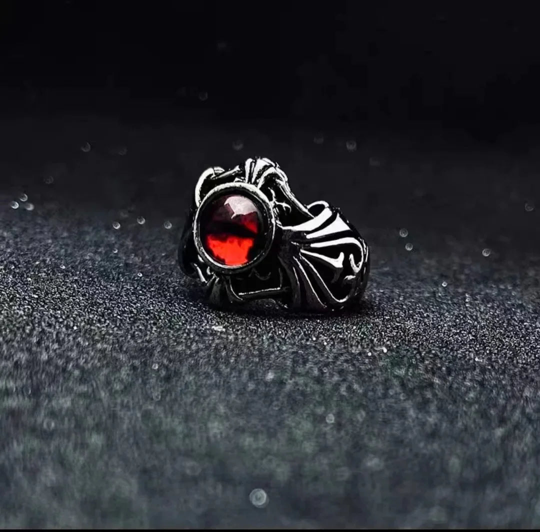 Devil Ram Horns Skull Open Ring for Men's Retro Satanic Cross Religious Amulet Jewelry