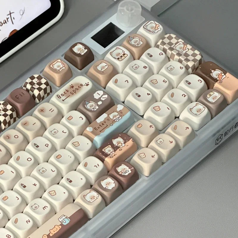 Siamese Kitten Bakery Keycaps Custom PBT MOA Profile Keycap Cute Cartoon Anime Cat Point Key Caps for Gaming Mechanical Keyboard