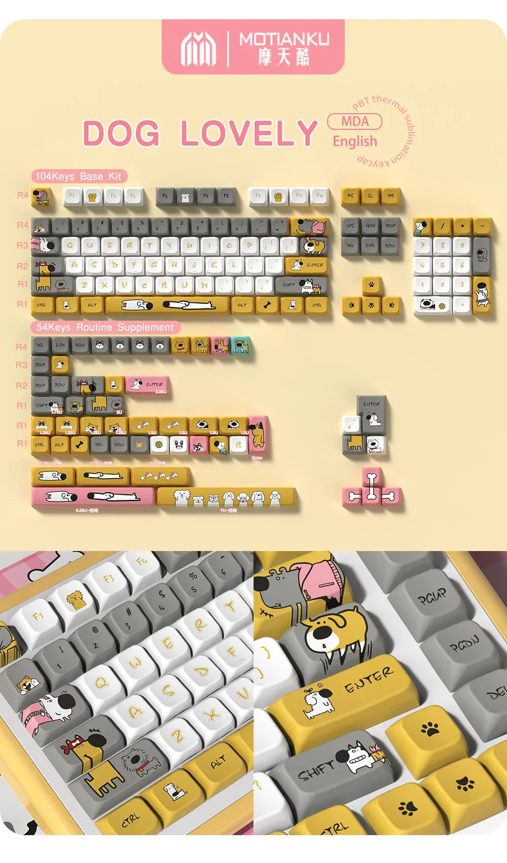 Original Theme Keycaps MDA Profile cute Anime PBT Keycap custom For Mechanical Keyboard with iso layout and 7U space bar