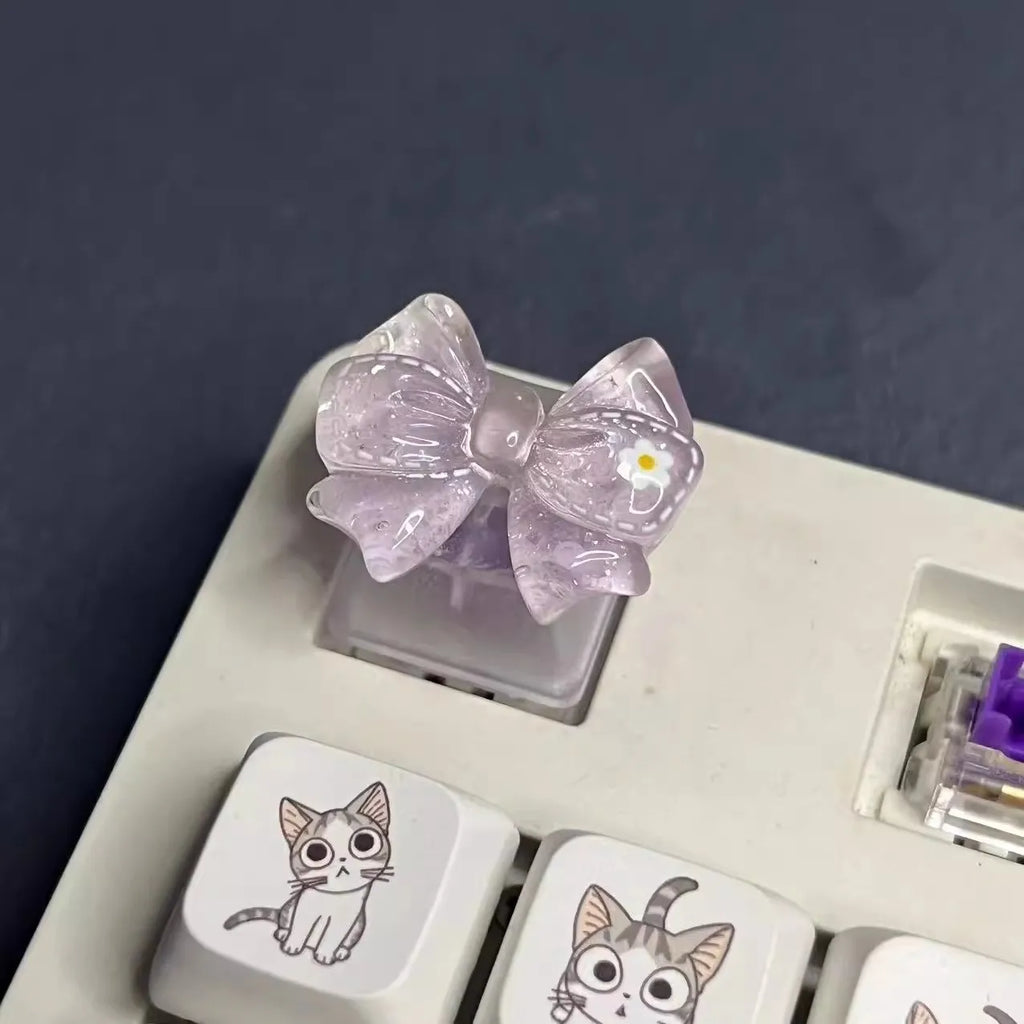Personalized Translucent Bow Keycap Creative Mechanical Keyboard With Pink And Blue Keycap Accessories Added