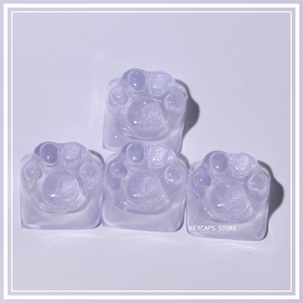 Purple Translucent Cat Paw Anime Kawaii Cute Keycap Cross Axis Backlit RGB Mechanical Keyboard Pink Cyan Custom ESC WASD Cap