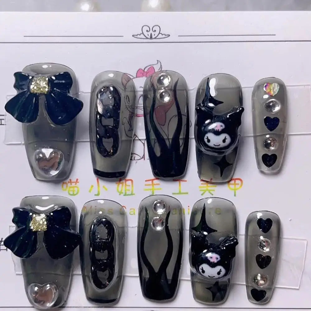 Cute Handmade Long Coffin Shape Fake Nail Kawaii Sanrio Hello Kitty Cinnamoroll Kuromi My Melody Detachable Nail Holiday Gift