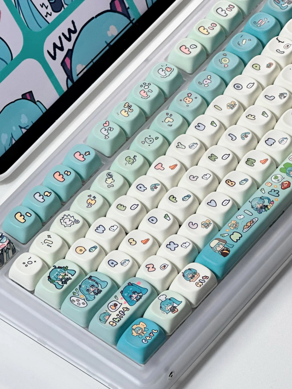 New Miku Anime Keycaps 131Keys Customized Pbt Material Keycaps Cute Cartoon Pattern Computer Game Mechanical Keyboard Keycaps