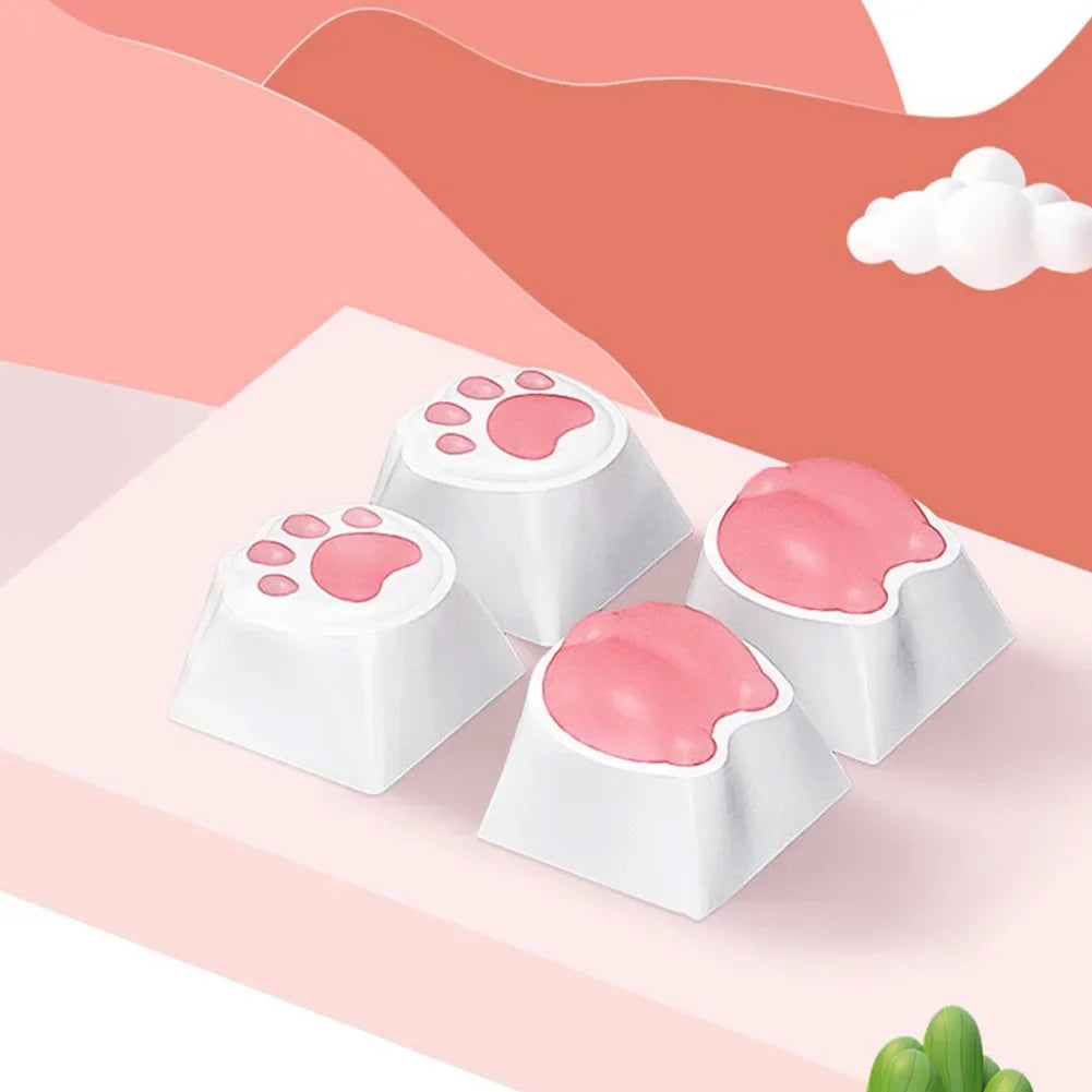 4Pcs Pink Color 3D Cute Cat Paw Keycaps For Mechanical Keyboard Cherry MX Switch DIY Custom Key Cap Soft Silicone Keycup Artisan