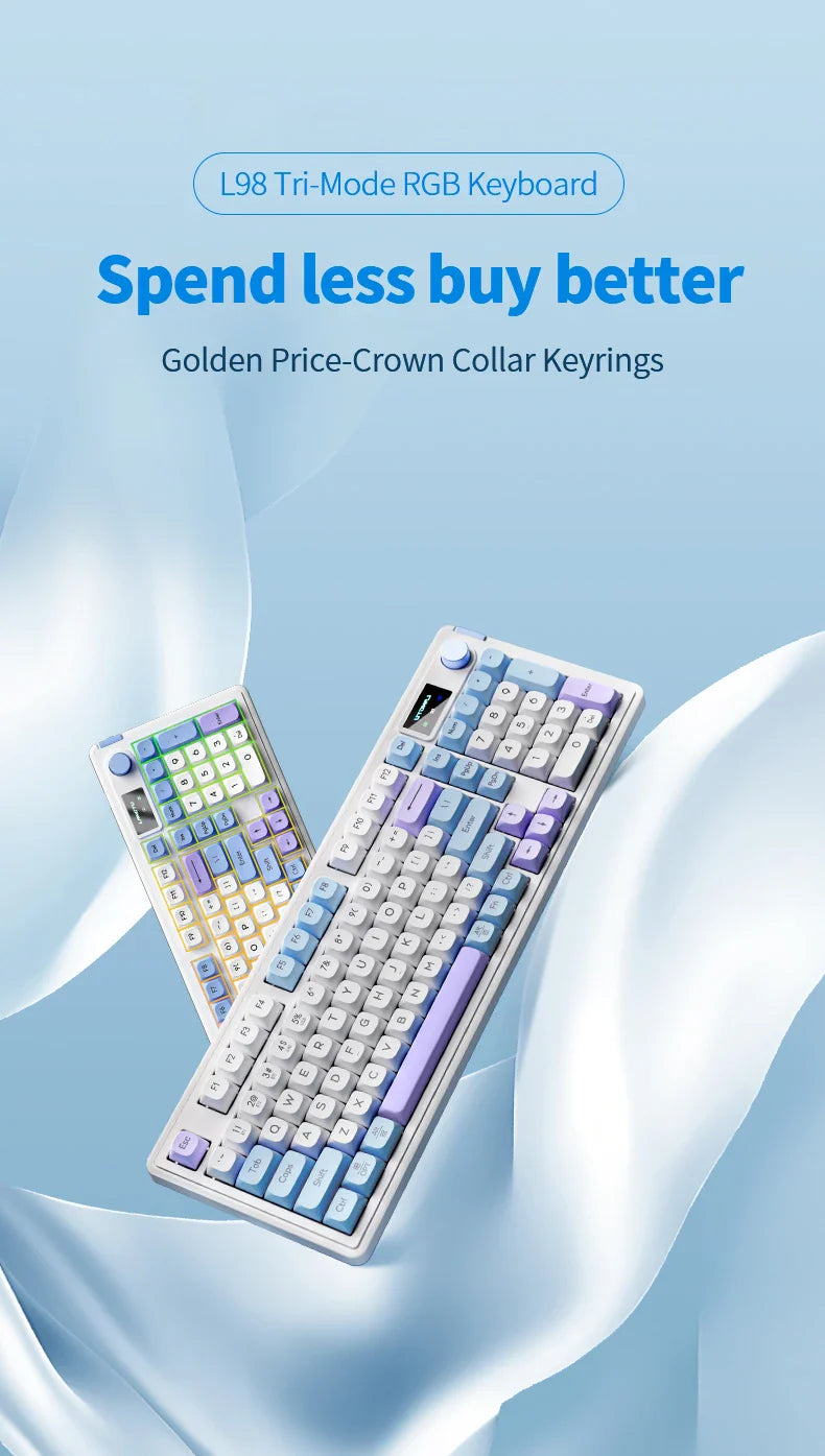 LANGTU L98 Membrane Keyboard Tri-mode Wireless Gasket Structure RGB Multifunctional Knob Customized Gaming Keyboard Pc Accessory