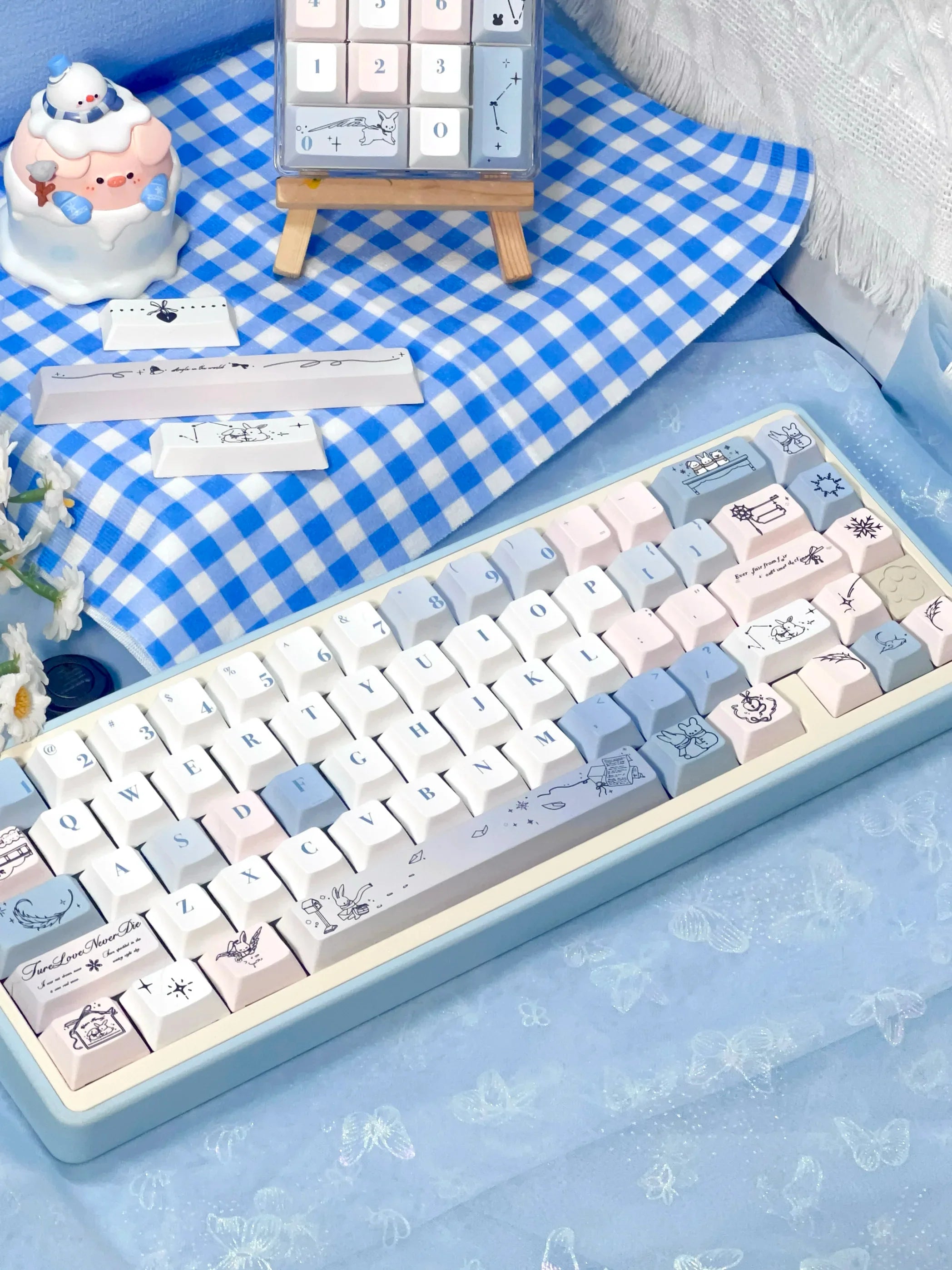 Gentle Snow Keycap Cherry Five-Sided Thermal Sublimation Process Pbt Material Blue White Cute Snowflake Small Full Set Of Keycap
