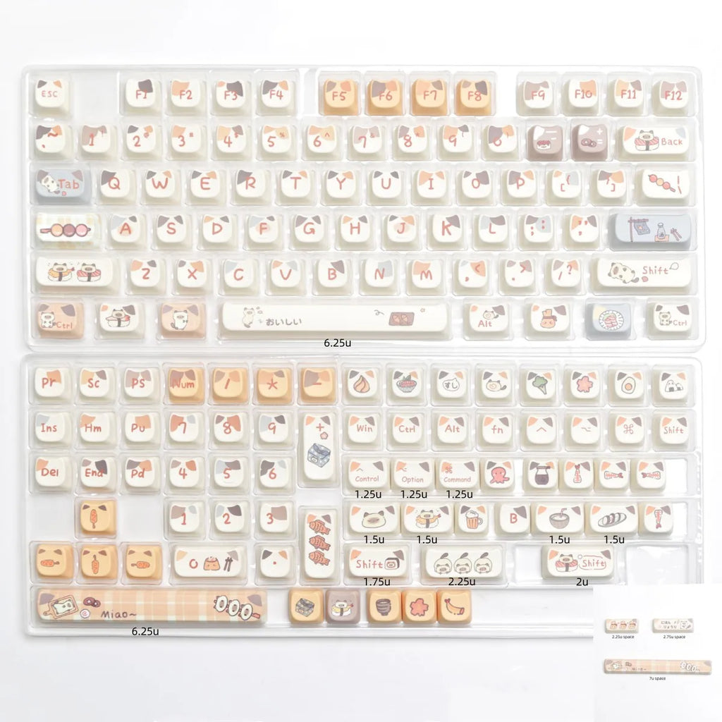 MAO Profile Sushi Cat PBT Dye Sub Keycaps Cute Set For Cherry Mx Switch Gaming Mechanical Keyboard GMK67 Keycap 6.25u 7u Space