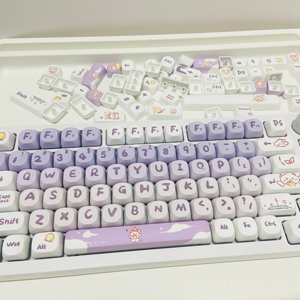 Cute Key Cap Mechanical Keyboard Key Caps MOA 142keys Gradient Purple Rabbit Dye-sublimation Customized Personalized Keycaps Pbt