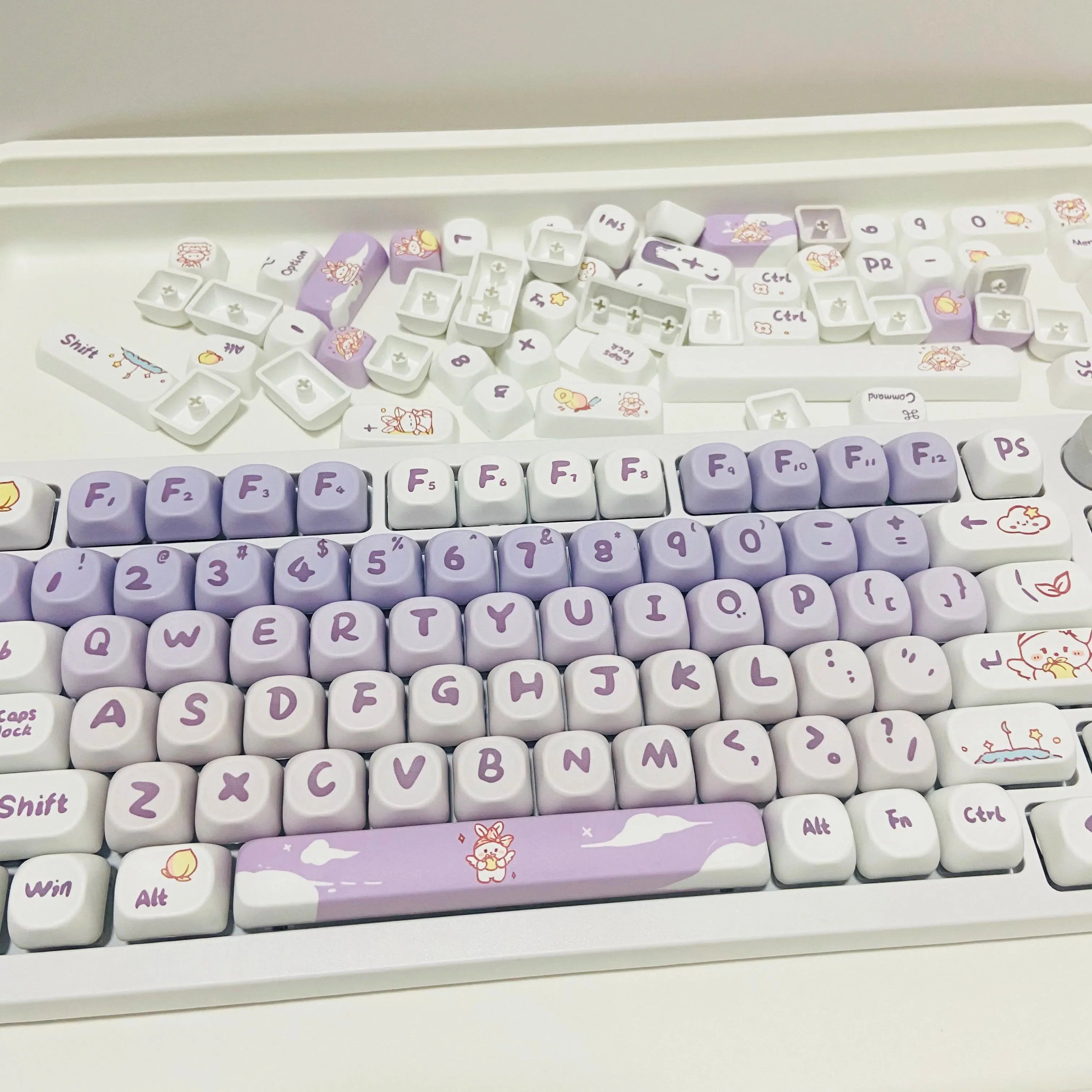 Cute Key Cap Mechanical Keyboard Key Caps MOA 142keys Gradient Purple Rabbit Dye-sublimation Customized Personalized Keycaps Pbt