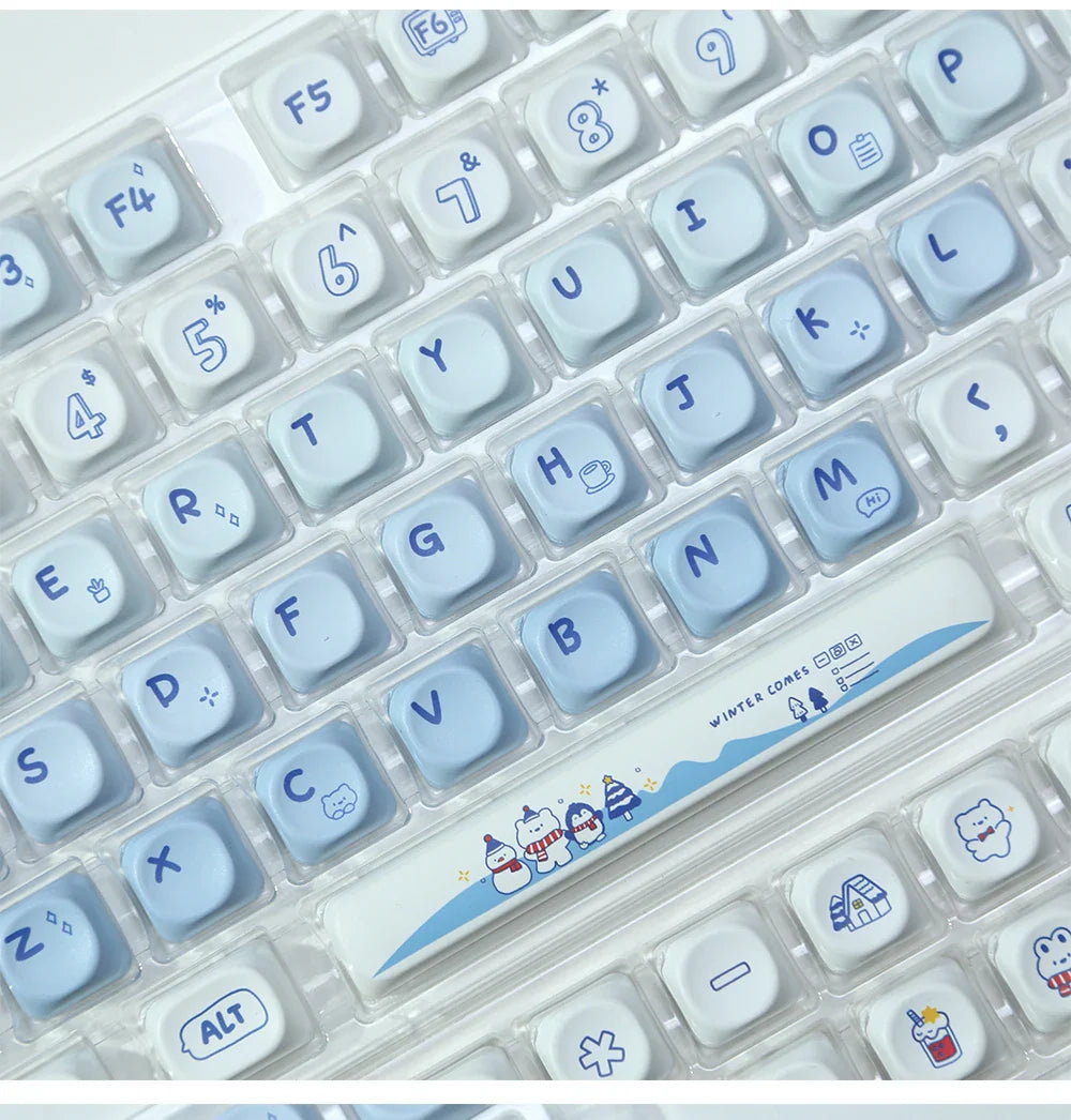 K135 Cute Winter Bear Key Cap MOA Profile Keycaps for Mechanical Keyboard Gaming Pbt for Mx Switches Keycap